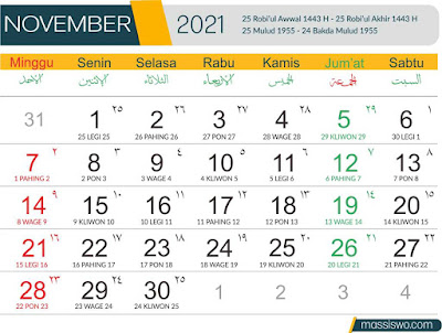 Template Kalender 2021 Nopember