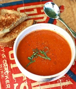 Garden tomato soup recipe withspices thyme, fresh basil, and black pepper