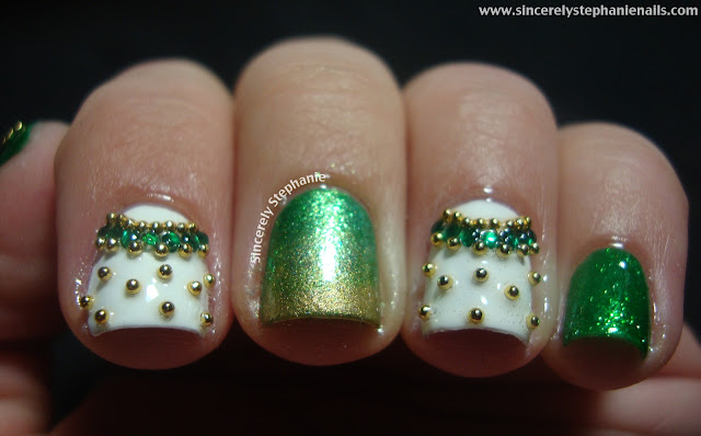 gold and green nail art