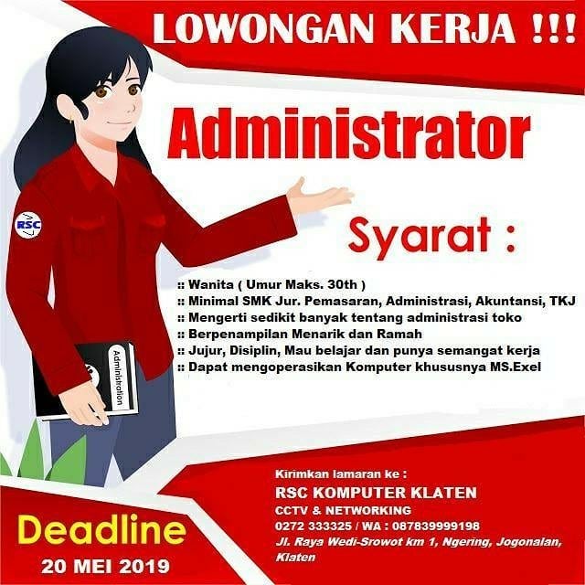 Lowongan Kerja Rsc Komputer Klaten Mei 2019 Administrator Loker Swasta