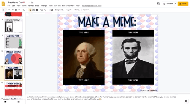 Make a Meme out of George Washington and Abraham Lincoln: Easy technology project for Presidents' Day!