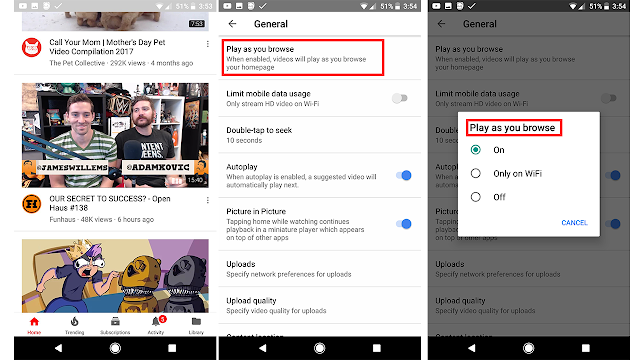 YouTube testează o opțiune de auto-play a clipurilor pe prima pagină a aplicației pentru Android
