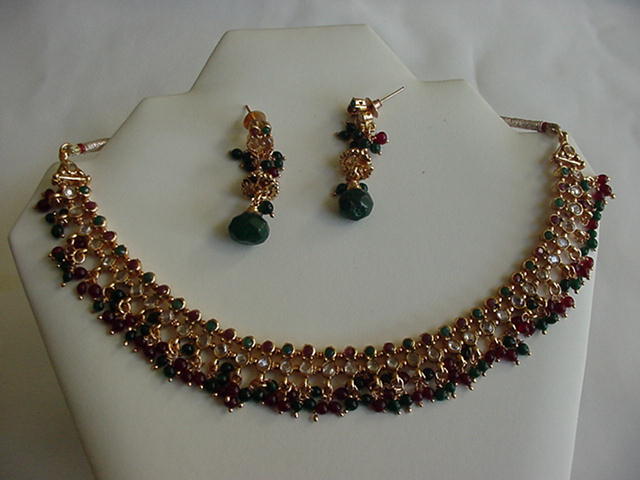 indian ruby emeral pearl jade coral beed necklace's | SUDHAKAR GOLD WORKS