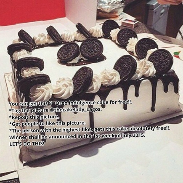DO YOU LOVE CAKES? FIND OUT HOW YOU CAN WIN THIS 8 INCHES OREO CAKE ALL FOR FREE!!!