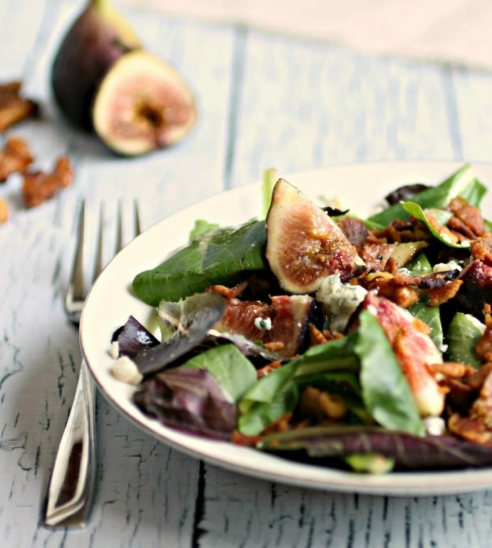 Hungry Couple Fig Salad with Bacon, Blue Cheese and Honeyed Walnuts