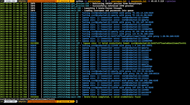 Orbitaldump – A Simple Multi-Threaded Distributed SSH Brute-Forcing Tool Written In Python Orbitaldump – A Simple Multi-Threaded Distributed SSH Brute-Forcing Tool Written In Python