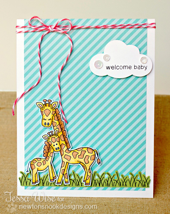 Giraffe welcome baby card by Tessa Wise for Newton's Nook Designs | Wild Child Stamp Set