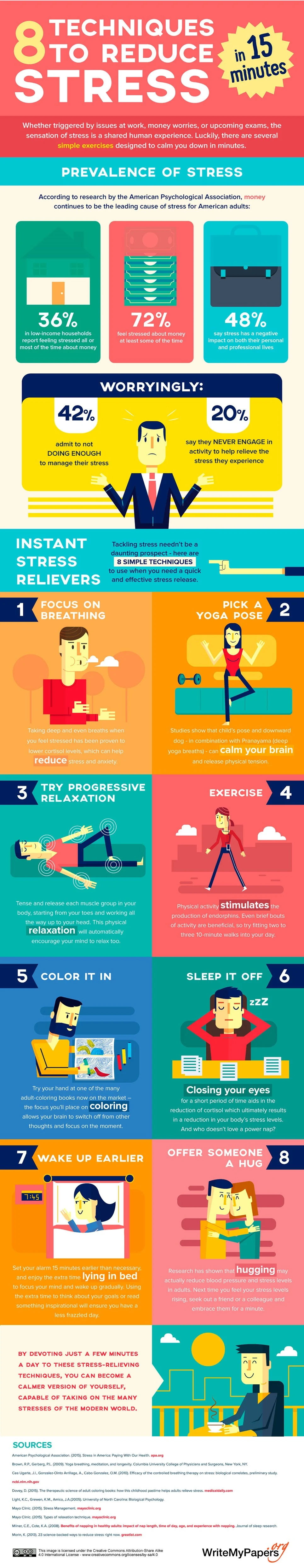 8 Techniques To Reduce Stress In 15 Minutes - #infographic