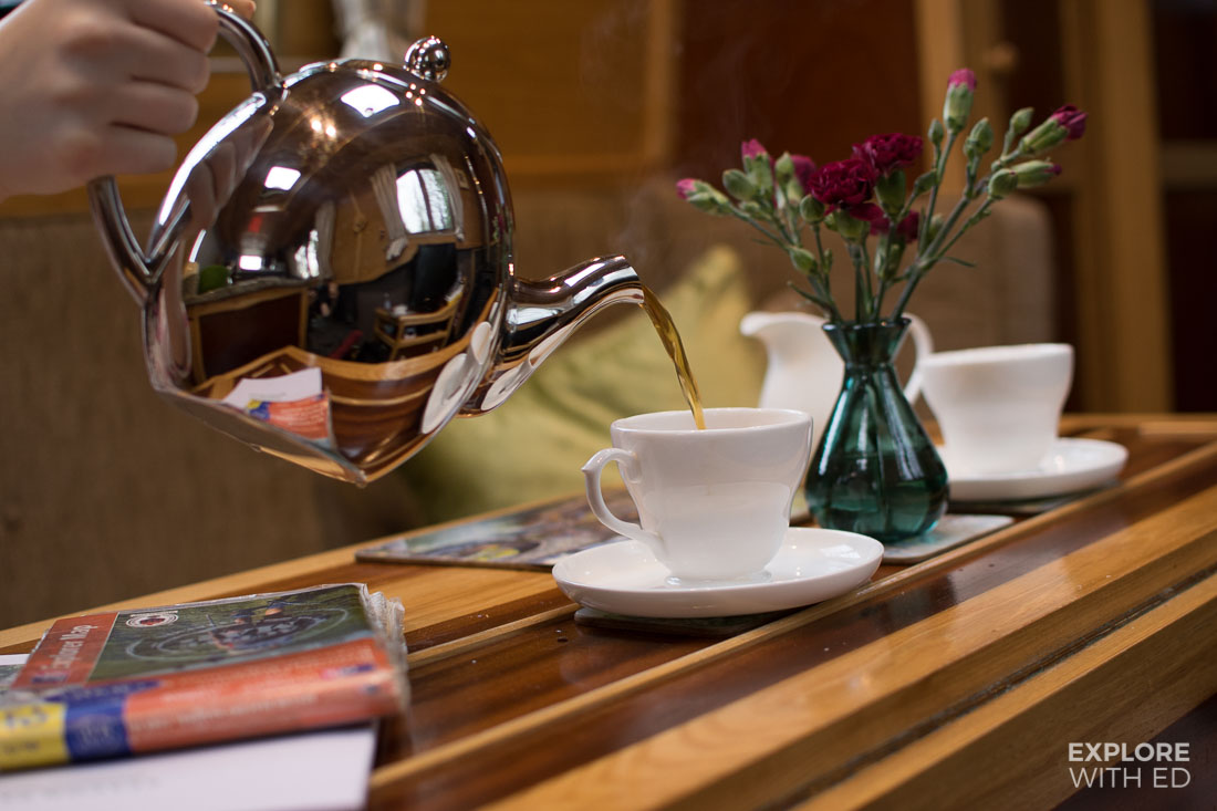 Pot of tea on a narrowboat