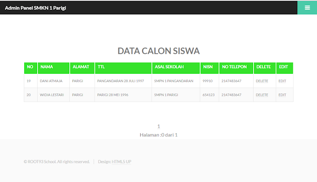 halaman menampilkan data siswa yang masuk halaman menampilkan data siswa yang masuk