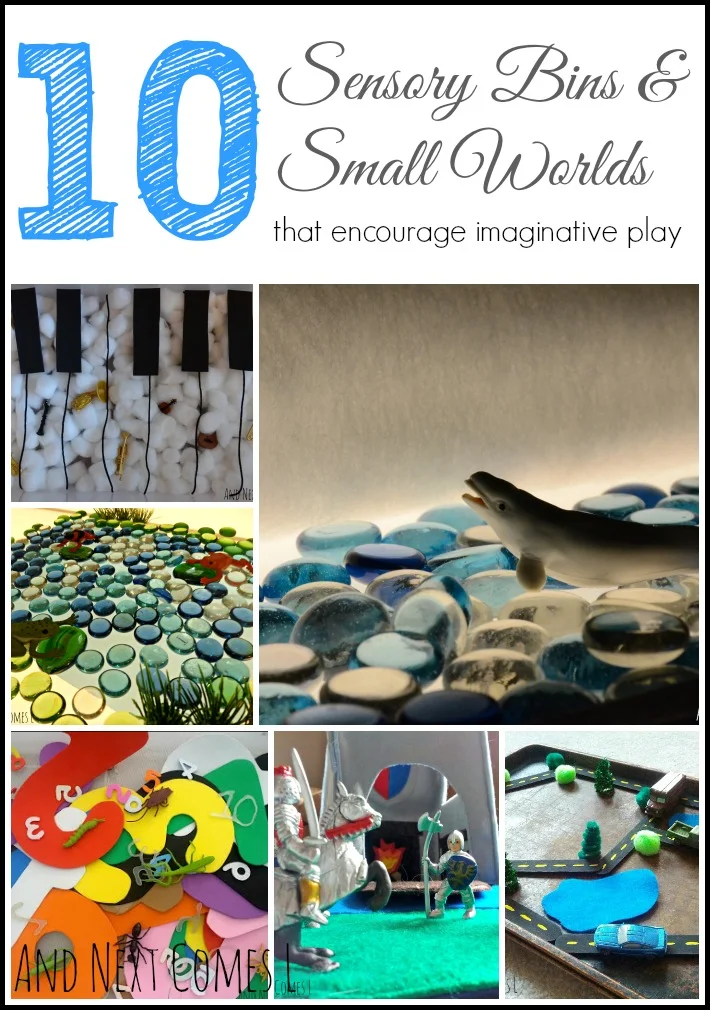 10 sensory bins and small worlds that encourage imaginative play {Plus, Safari TOOBS Giveaway!} from And Next Comes L