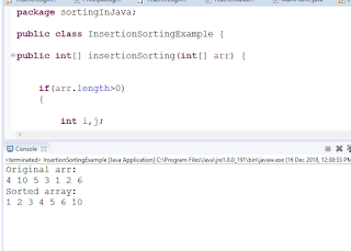 insertion sorting in java ascending order