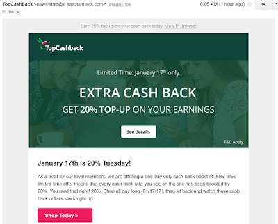 Get 20% Cash Back Today Only with TopCashback