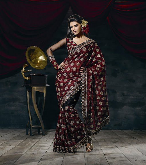 Indian Bridal Designs! Fall Wedding Bridal Saris in Dark
