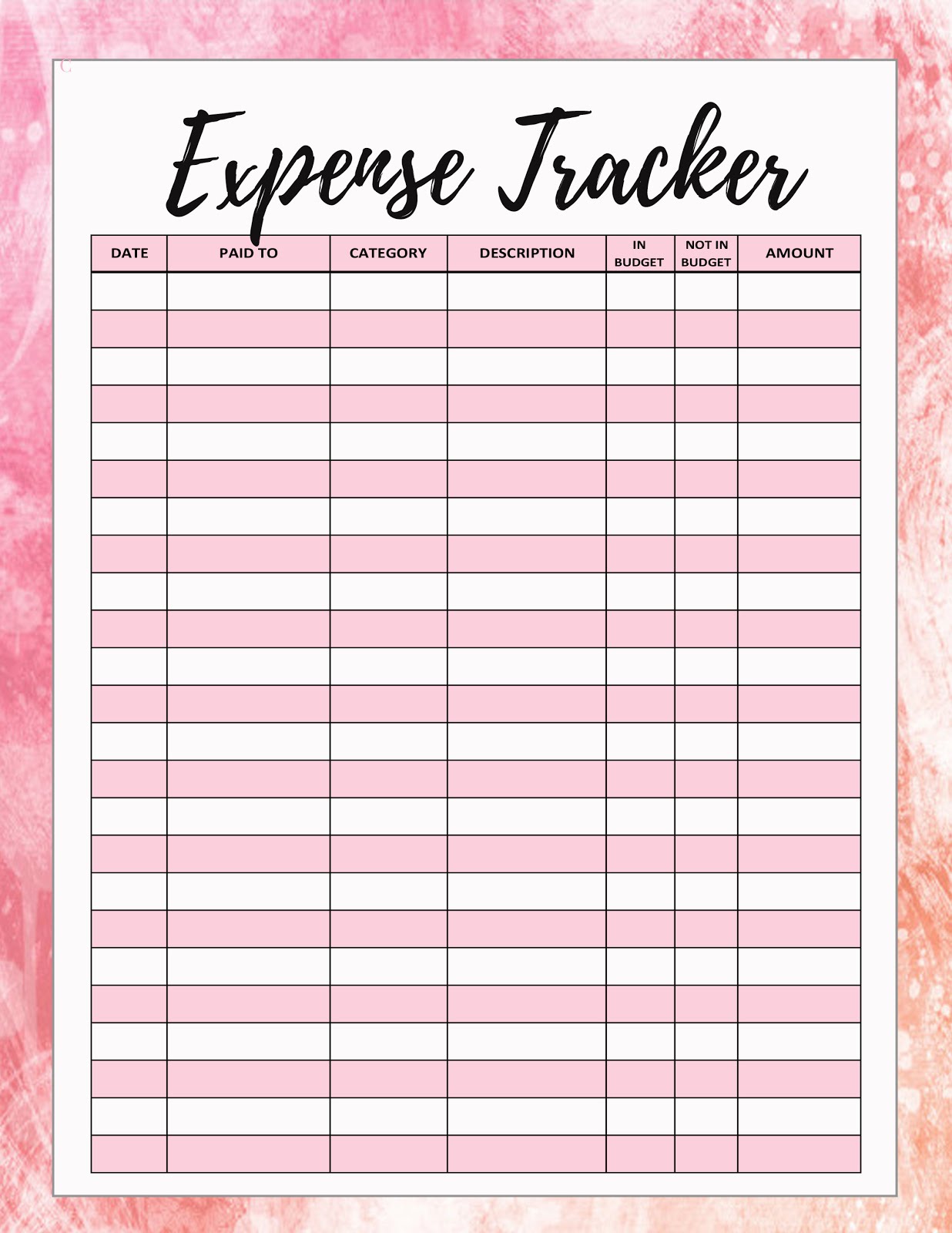 Expense Tracker Free Printable