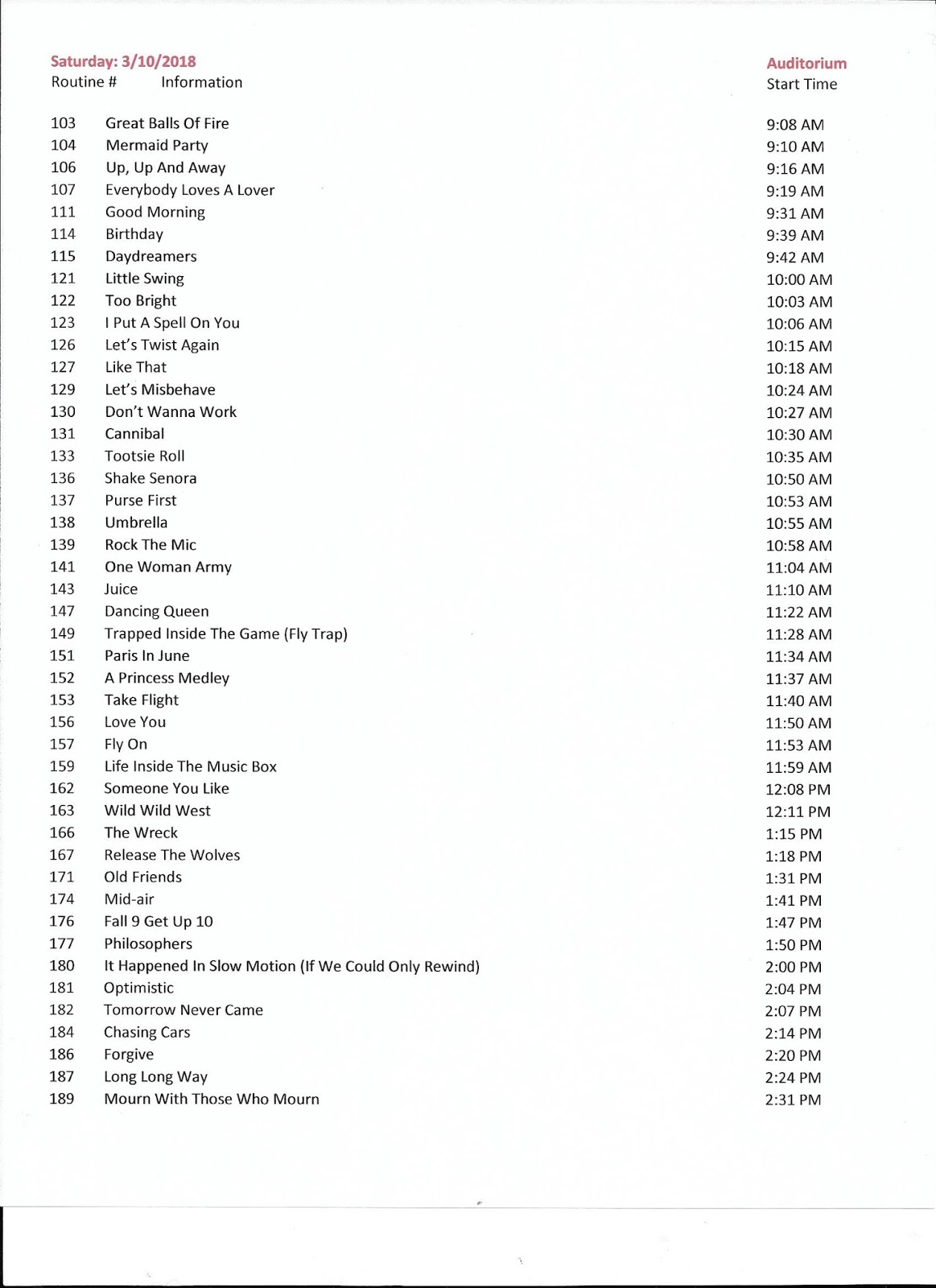 Aspire Competition Updated Schedule