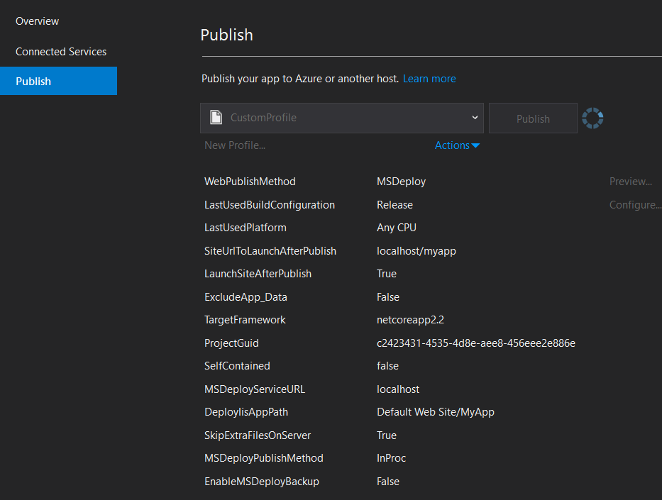 Visual Studio 2017 Create a Publish Profile