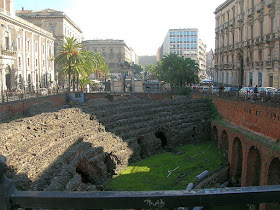 Catania has many Roman ruins, including this amphitheatre in Piazza Stesicoro, which was buried by an earthquake in 1693