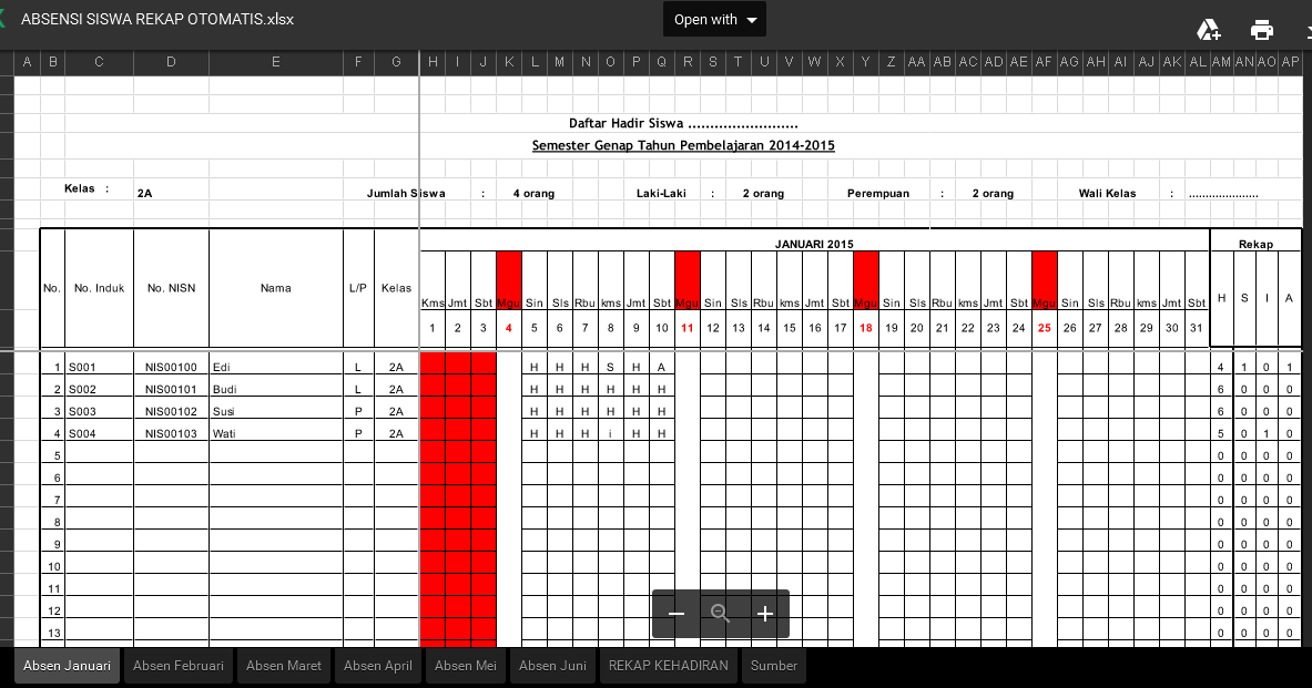 Aplikasi Absensi Siswa Format Excel Aplikasi Administrasi Sekolah SD