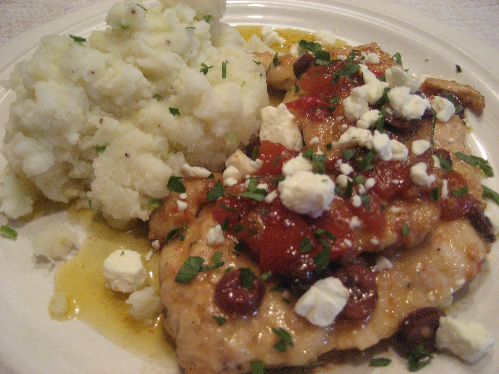 Chez Mona Greek Chicken Cutlets with Tomatoes and Olives