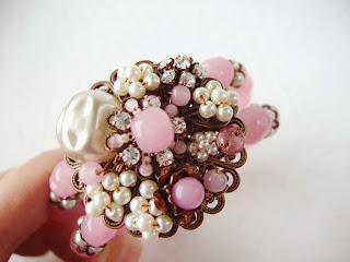 romantische Schmuck Strass-Schmuck pink Pastellfarben Armband Manschette Perlen