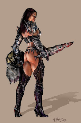 metal armor scary warrior chick bloody sword
