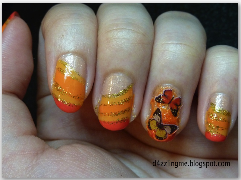 D4zzling Me: Orange Butterfly Nails