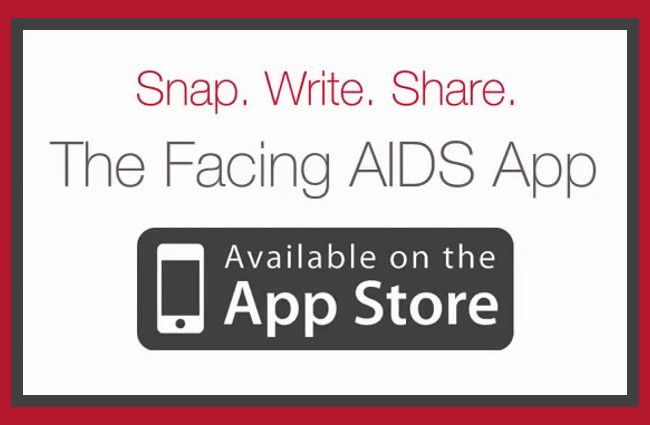 Screen shot promoting the ios app "Facing AIDS"