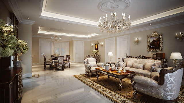 Phòng khách căn góc 115m2 R6 Royal City