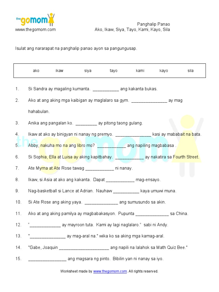 panghalip pamatlig worksheets - philippin news collections