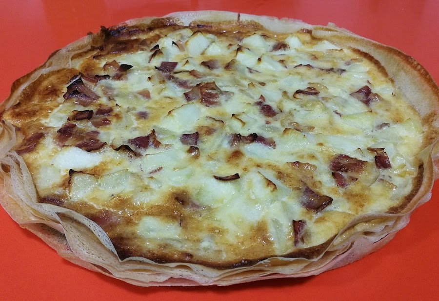 Receta de Tarta de manzana y bacón con queso Idiazábal