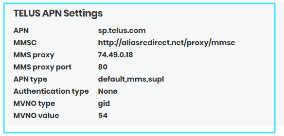 Telus  MMS APN settings