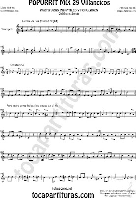 Partitura de Trompeta y Fliscorno Popurrí Mix Villancicos Noche de Paz, Gatatumba y Pero Mira como Beben los Peces en el Río Sheet Music for Trumpet and Flugelhorn