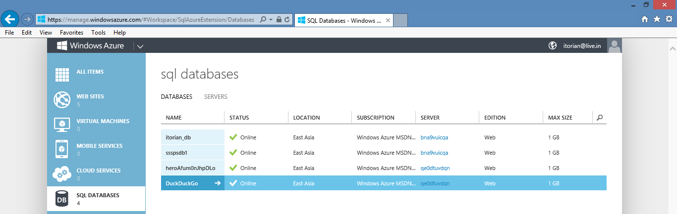 Using Microsoft SQL Server Management Studio to connect SQL Azure databases