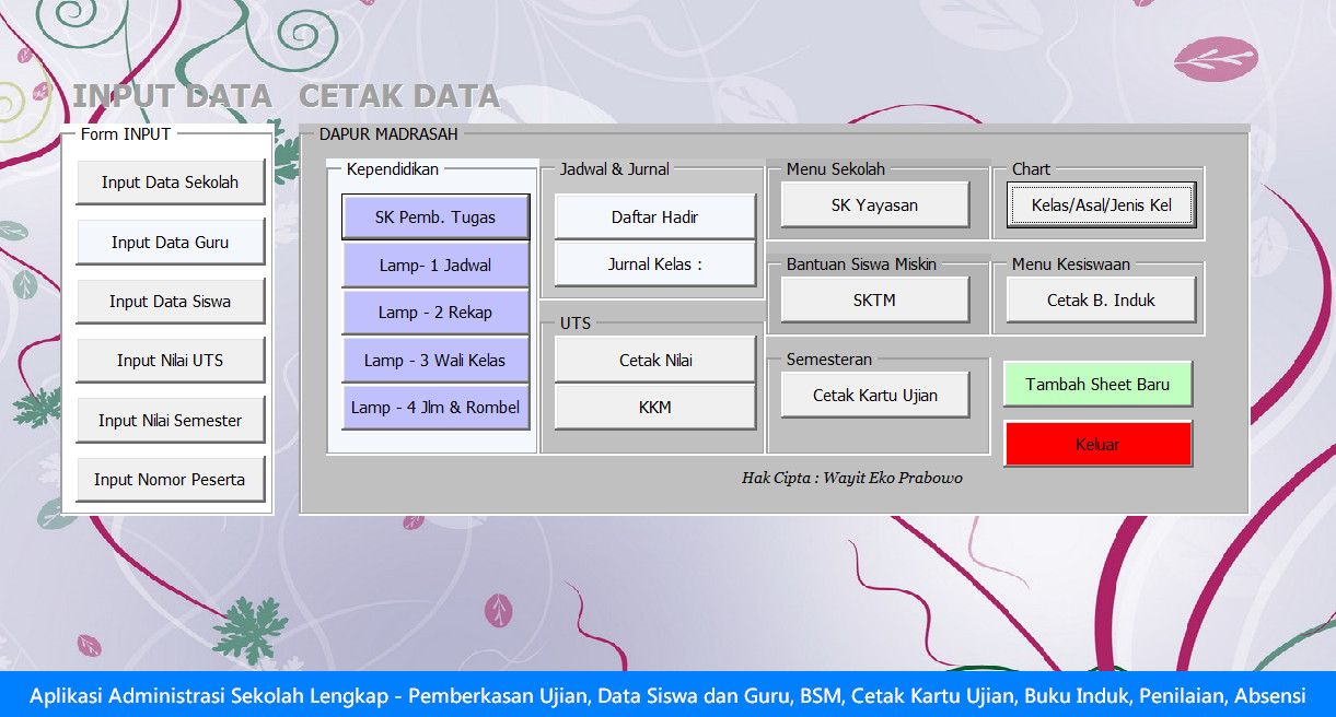 Aplikasi Administrasi Sekolah Lengkap - Pemberkasan Ujian, Data Siswa dan Guru, BSM, Cetak Kartu Ujian, Buku Induk, Penilaian, Absensi Aplikasi Administrasi Sekolah Lengkap - Pemberkasan Ujian, Data Siswa dan Guru, BSM, Cetak Kartu Ujian, Buku Induk, Penilaian, Absensi