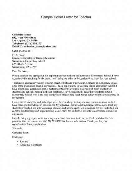 Sample Application Letter For Teacher In Public School Sample Application Letter For Teacher In Public School