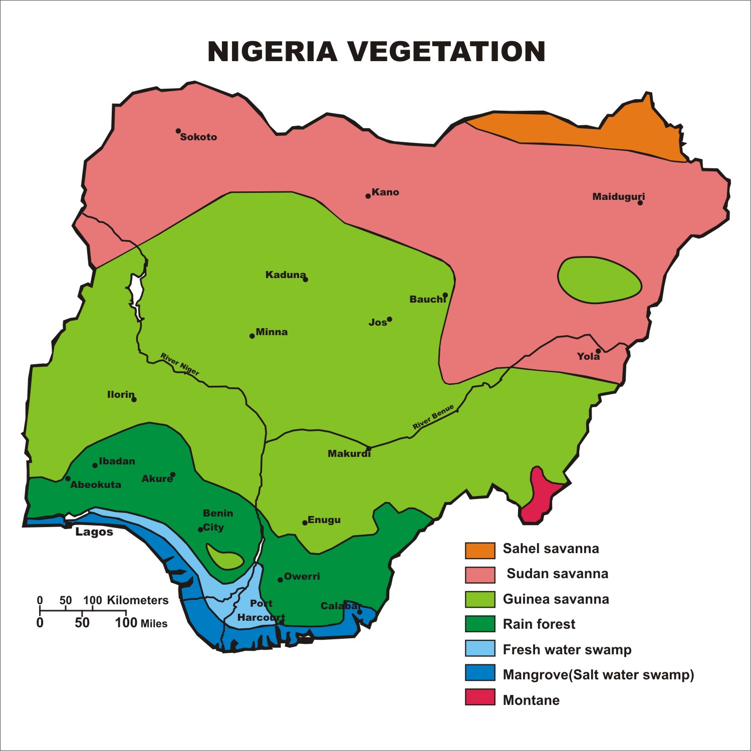 Nigeria Vegetation Map Eps Illustrator Map Digital Maps Netmaps Uk - Riset