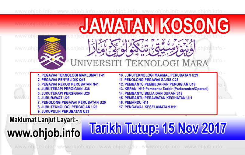 Jawatan Kerja Kosong UiTM - Universiti Teknologi MARA logo www.ohjob.info november 2017
