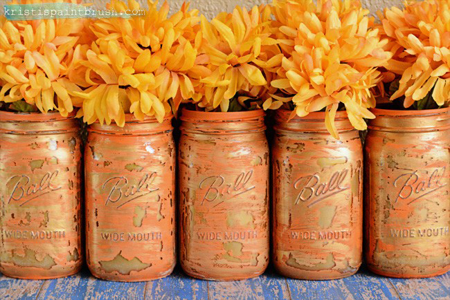 These Layered Paint Mason Jars are the perfect way to add a bit of vintage fun to your decor. These are in fall colors, but the possibilities are endless!
