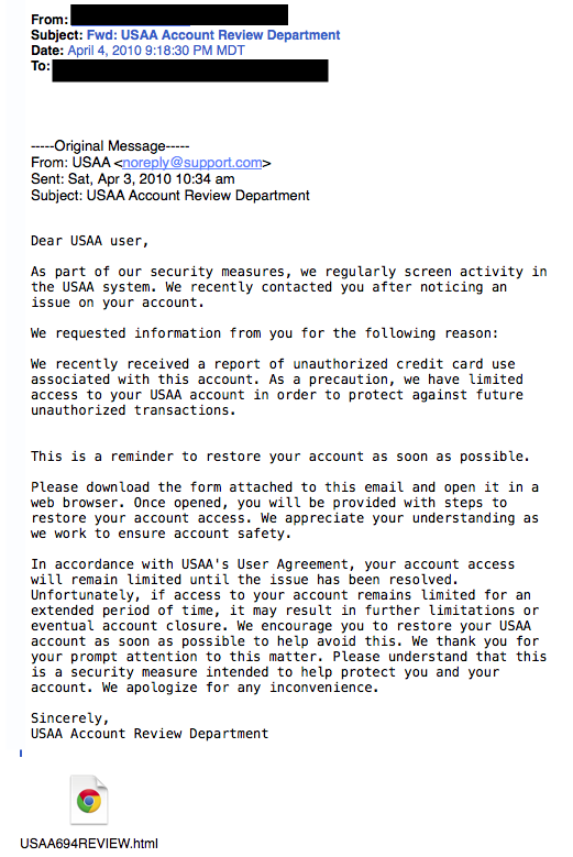 USAA phishing example