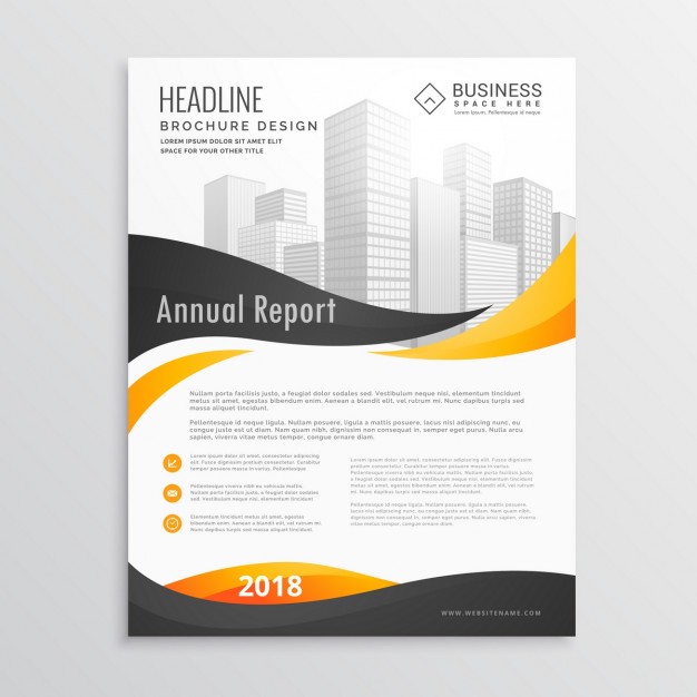 Corporate brochure with black and yellow wavy shapes Free Vector