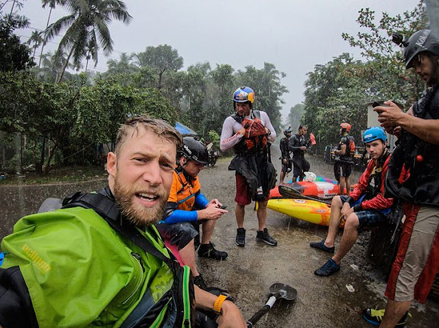 Extreme Kayakers and world champions wet in Monsoon rain of Kerala