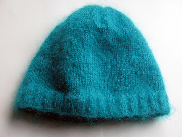 Turquoise Mohair Fluffy Beanie Hat 