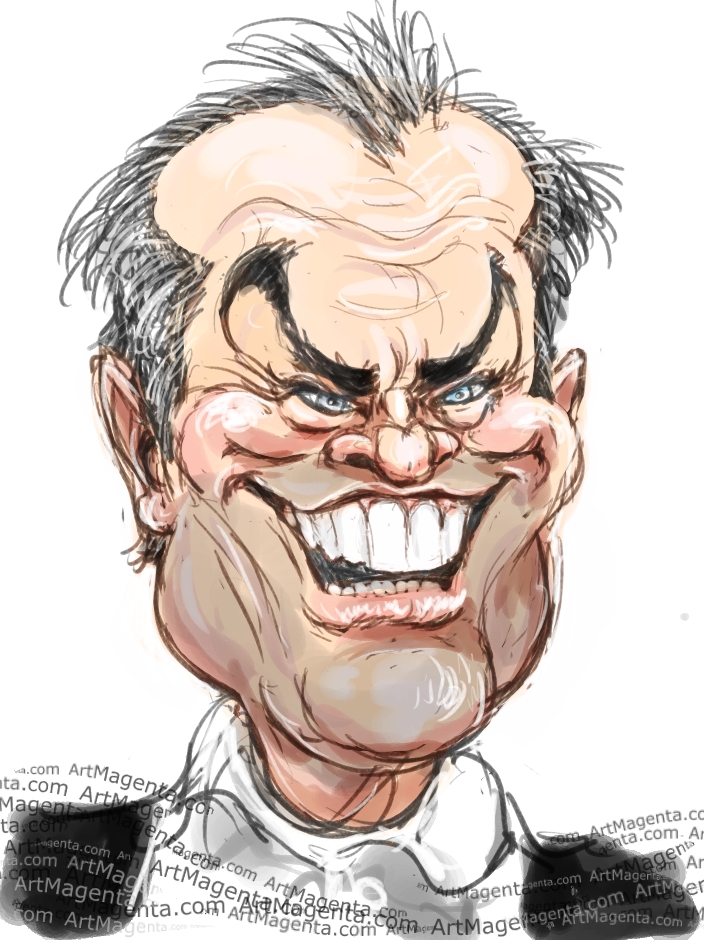 Jack Nicholson caricature cartoon. Portrait drawing by caricaturist Artmagenta