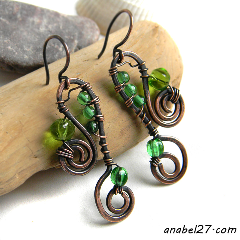 Медные серьги ручной работы - wire wrap Медные серьги ручной работы - wire wrap