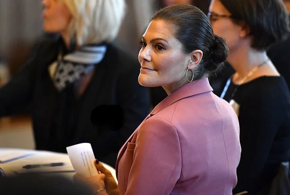 Crown Princess Victoria wore Rodebjer Nera Pink Blazer and Trousers and Xilla silk blouse, wore By Malene Birger pumps, Valentino shoulder bag