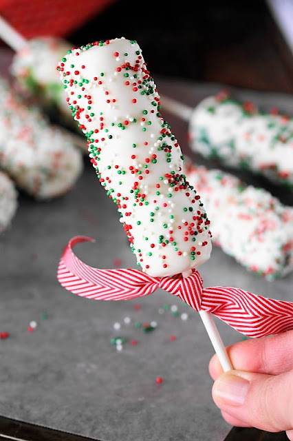 Chocolate Dipped Treats - Christmas White Chocolate Marshmallow Pops image