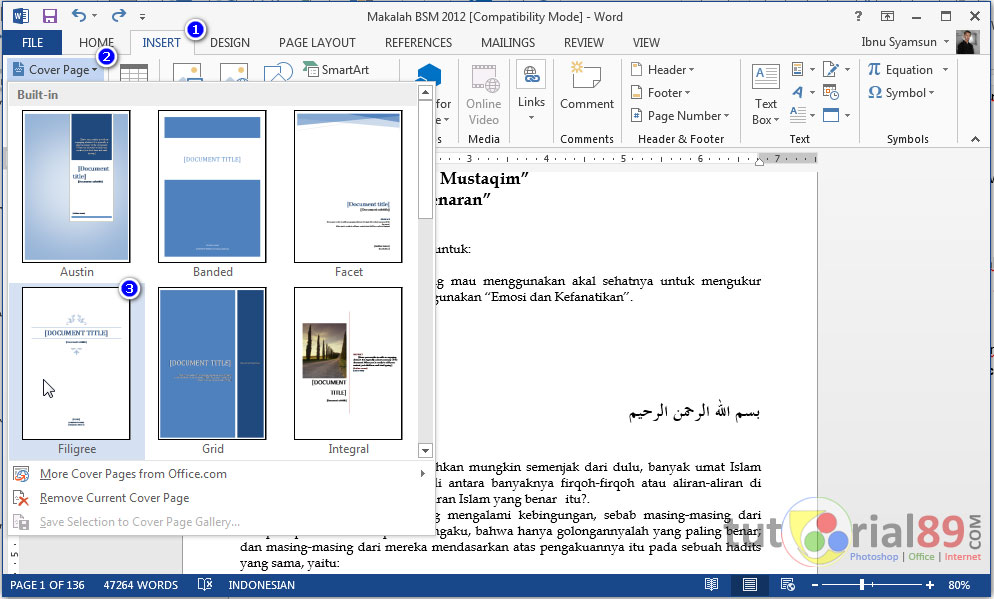  Cara  cepat membuat  cover makalah di  word  video Tutorial89