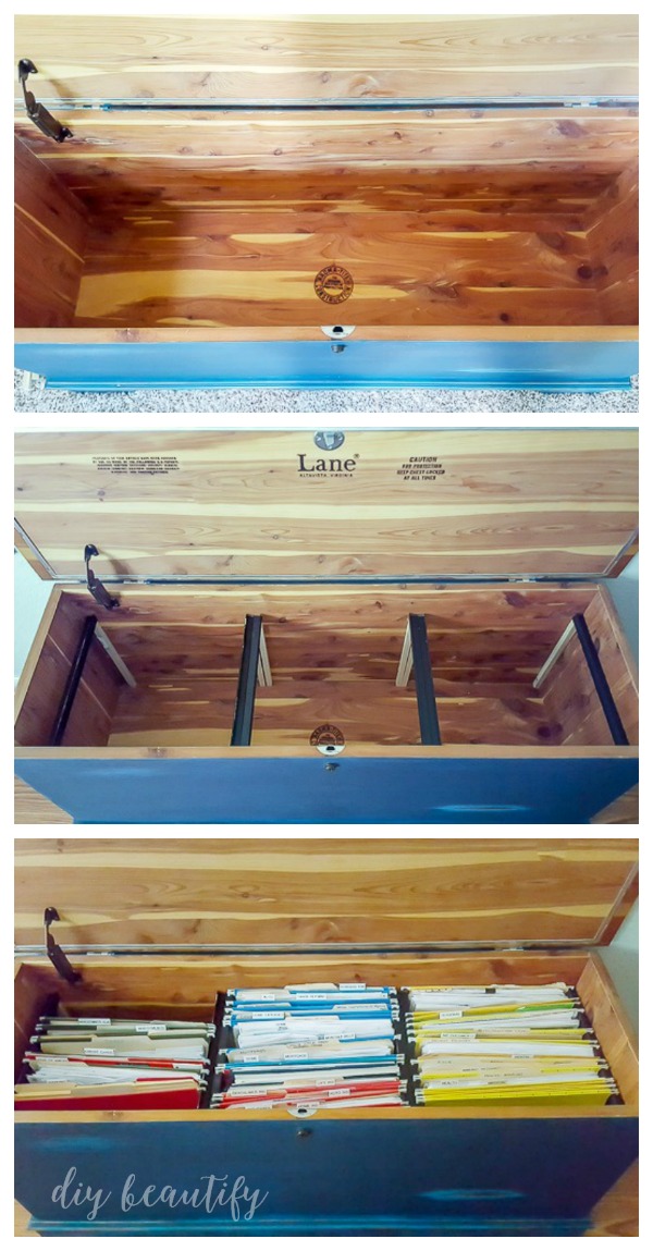 create a filing system in a trunk or blanket chest