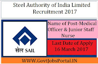 Steel Authority of India Limited Recruitment 2017– Medical Officer, Junior Staff Nurse